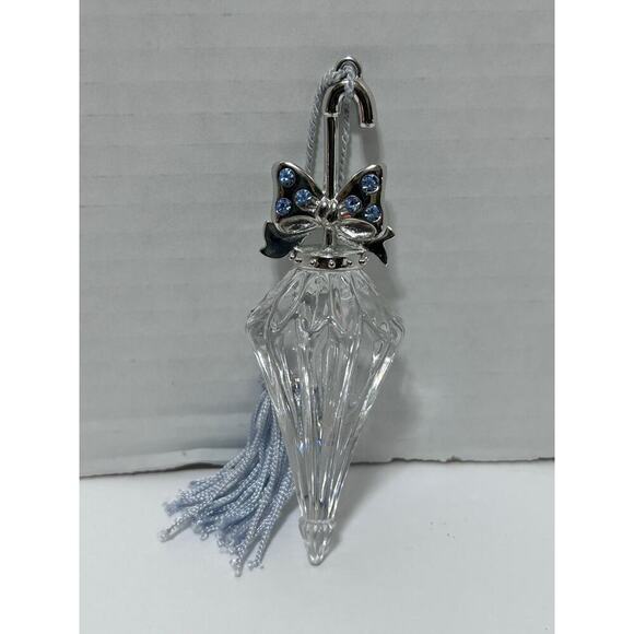 VTG Lenox Pave Jewels Parasol Lead Crystal Christmas Ornament Silver Blue Bling - Picture 6 of 6